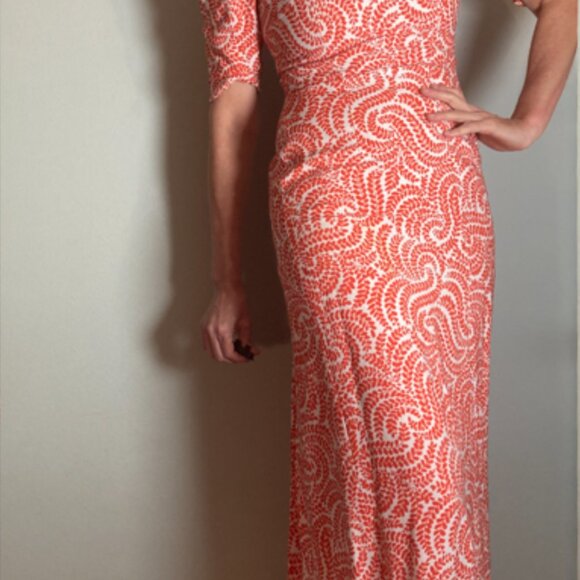 Dries Van Noten SS16 Mermaid Cut Dress Amazing Coral & White Print~ Size 38 - Picture 2 of 16